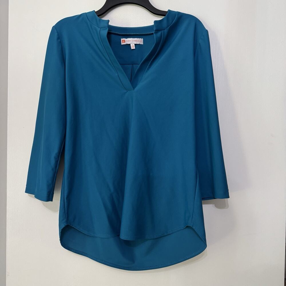 Jude Connally USA Women’s Small Jude Cloth Split Neck Popover Tunic Blouse Blue